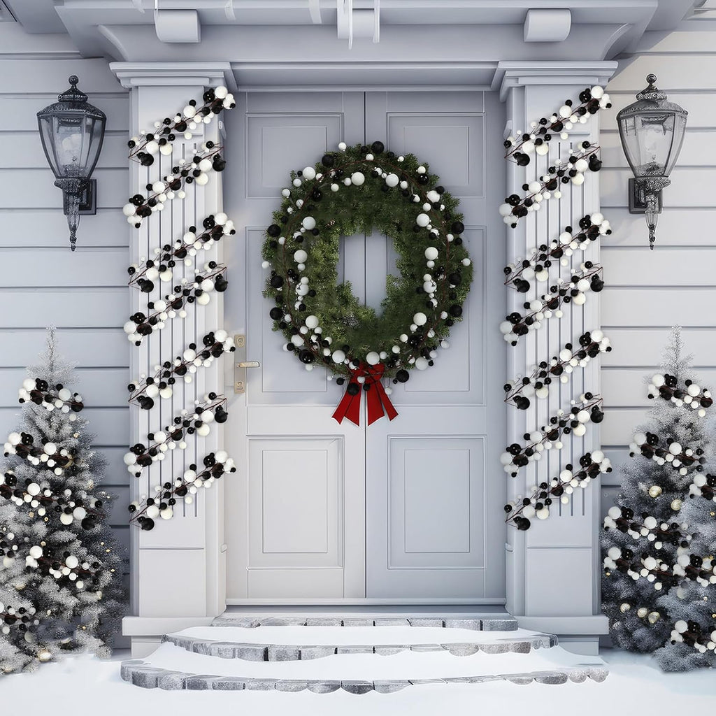 6 ft christmas ball ornament garland, black, white showing dimensions
