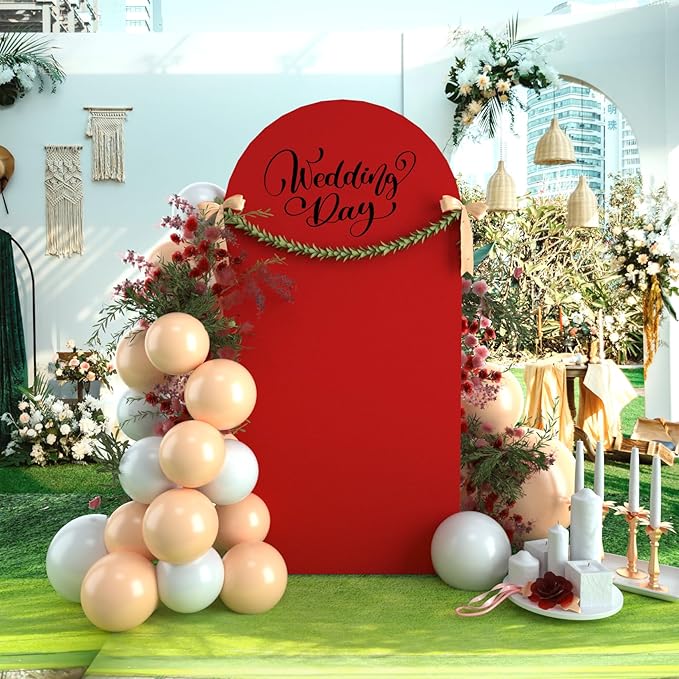 bricia Wedding Arch Backdrop Stand Cover, 7.2FT Double Sided Stretchy Arch Cover Fitted Wedding Birthday Party Banquet Decoration (Red 86.4''Lx48''W)