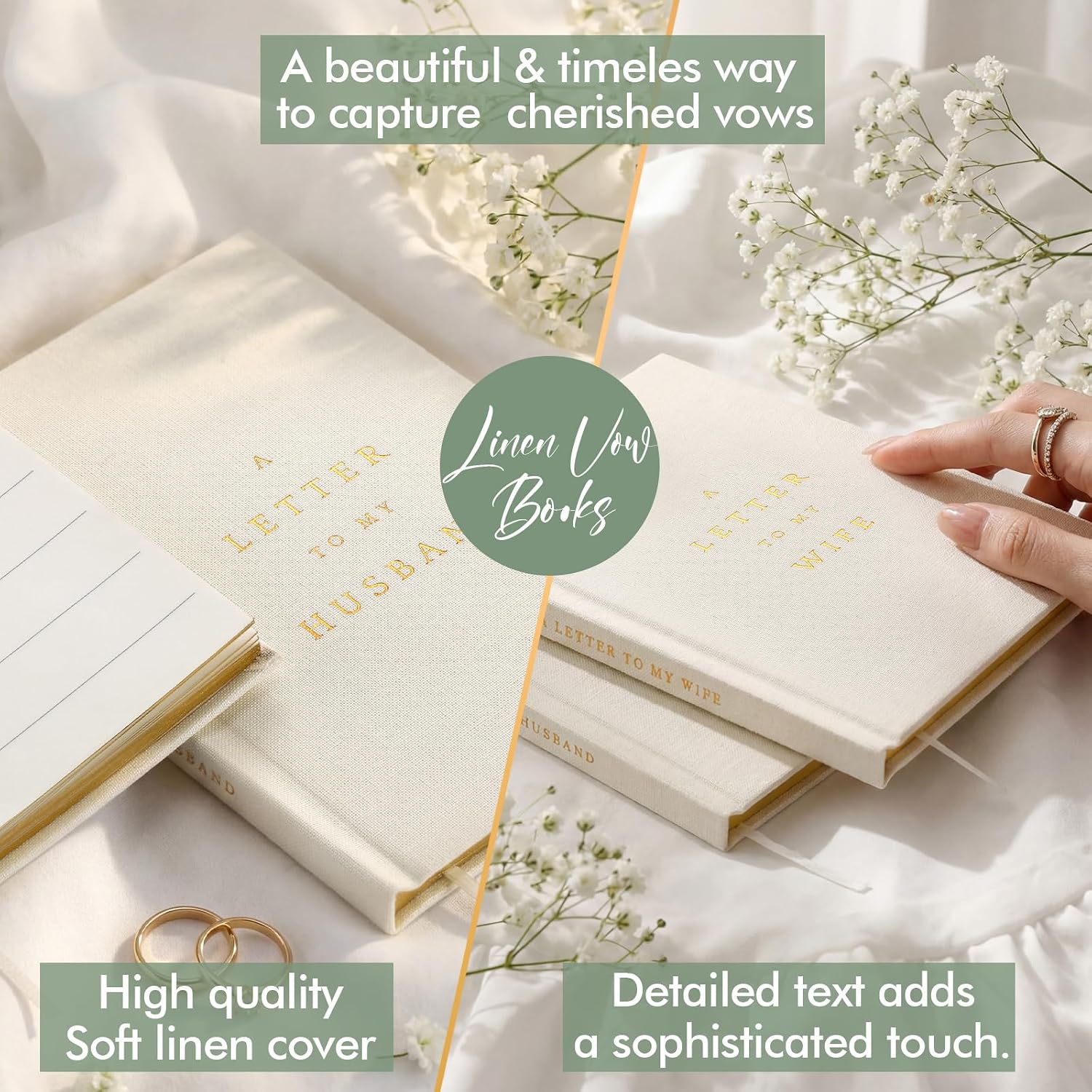 Set of 2 Wedding Vow Books His and Hers Wedding Vow Books Registry Gifts Idea for Bride Groom Gold Foil 80 Lined Pages Engagement Gift Essentials for Guest Newly Engaged Couple(Ivory)