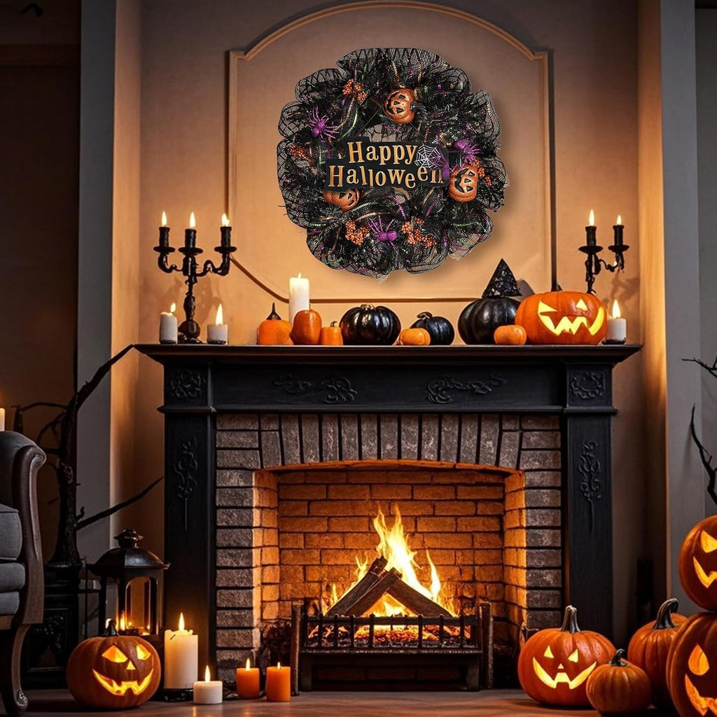 24 inch wreath, halloween wreath for front door showing dimensions