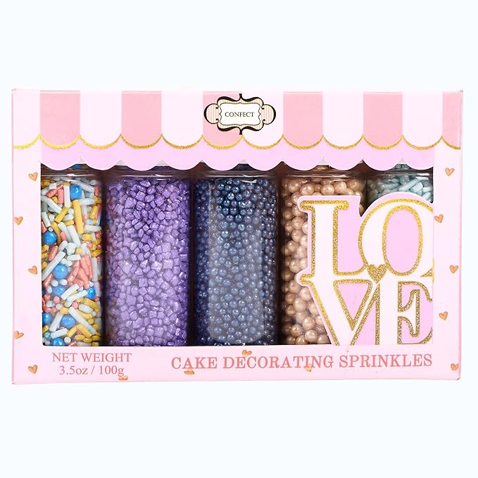 Confect Sprinkles Mix – Pack of 5 Assorted Cake & Cupcake Decorating Sprinkles – Bright Blue, Rose Gold & Gold Dragees, Baby Blue Jimmies, Purple Sparkling Sugar | Aquamarine Party Sprinkles– Vegan, Gluten-Free, Nut-Free, Soy-Free, Dairy-Free, Palm Oil...
