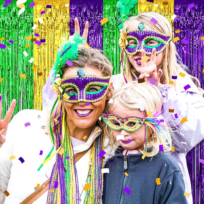 6 Pack Gold Green Purple Foil Fringe Curtain Backdrop, 3.28Ft x 8.2Ft Metallic Tinsel Foil Fringe Streamer Curtains for Photo Booth, Birthday, Wedding, New Year Party Decorations