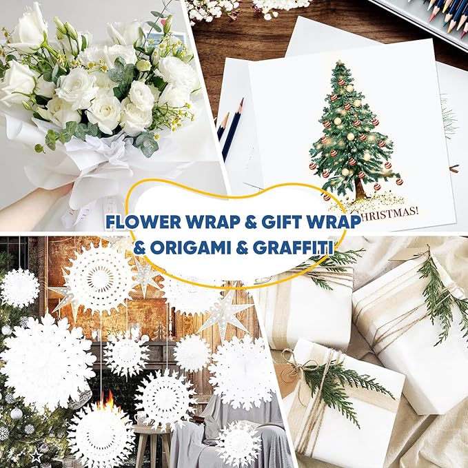 White Wrapping Paper Craft Paper Kraft Paper Roll 15" x 450", Bulletin Board Paper, Arts & Crafts, Gift Wrapping Packing Painting Drawing Paint Easel Poster Chart Decorative Paper, Kids Art Supplies