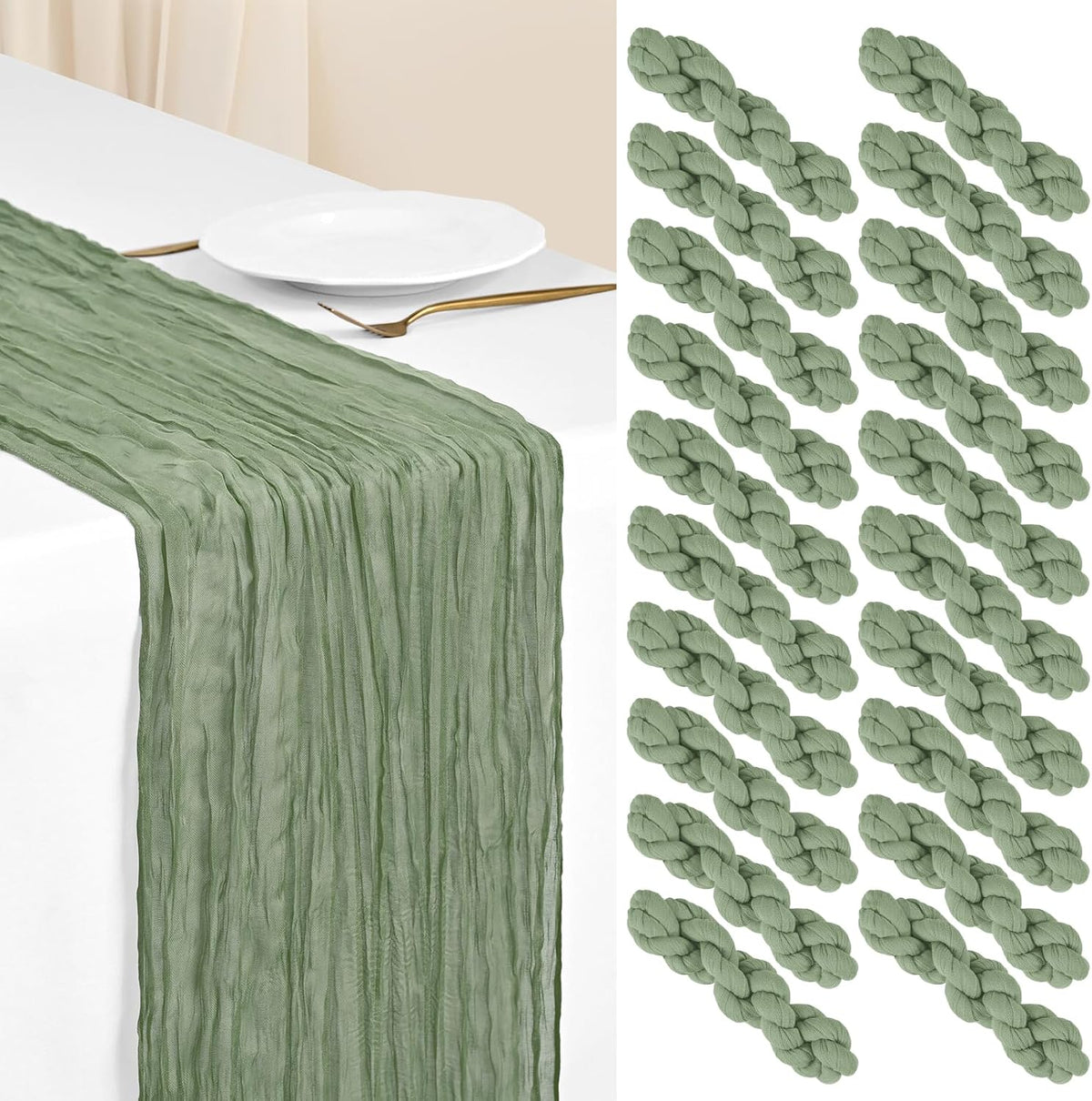 Showgeous 20 Pack Sage Green Cheesecloth Table Runner, 17 x 108 Inches