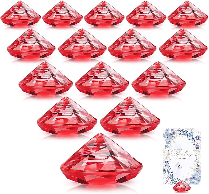 Boao 24 Pack Diamond Place Card Holders Acrylic Table Number Holder Card Stands Crystal Diamond Party Decorations Favor for Weddings Home Table(Red)
