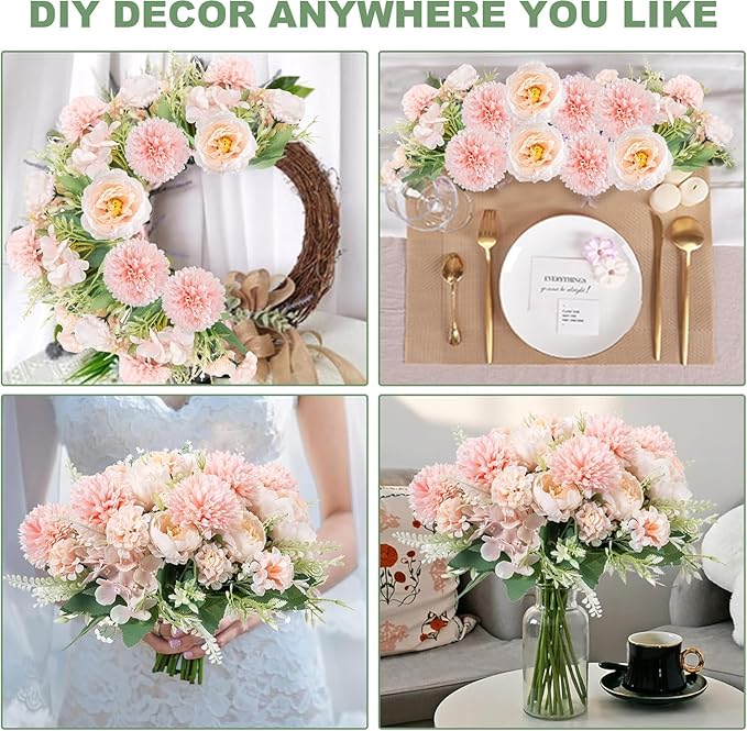 12 Packs Peonies Artificial Flowers,Silk Artificial Peonies Flowers Fake Peony Faux Floral Arrangements Bouquet for Centerpiece Table Wedding Party Home Decor Pink
