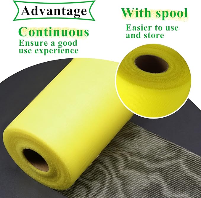 Yellow Tulle Fabric Rolls 6 Inch by 100 Yards (300 feet) Fabric Spool Tulle Ribbon for DIY Yellow Tutu Bow Baby Shower Birthday Party Wedding Halloween Decorations Christmas Craft Supplies