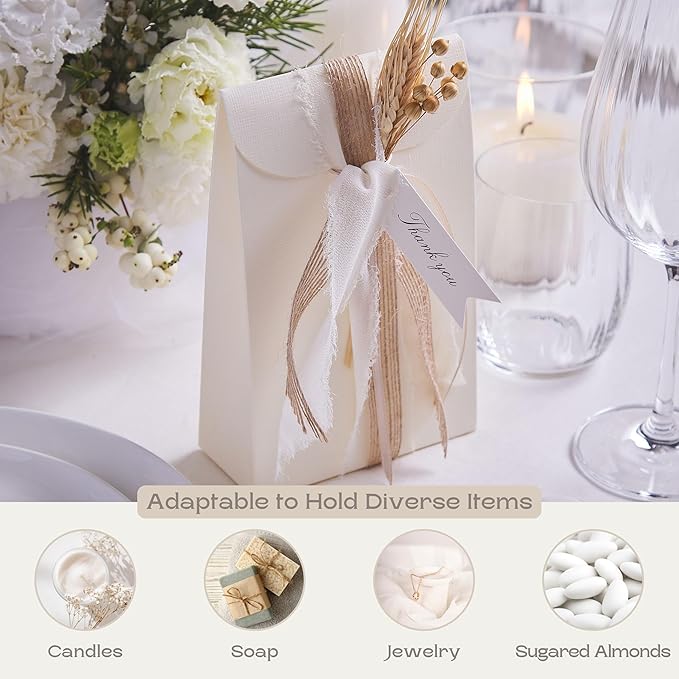 Boxes Craftory Pack of 20 Party Favor Boxes (4.52 x 2.16 x 7 inch) - Ideal for Wedding, Christmas Gift, and Bridal Shower - Light Ivory White Silk
