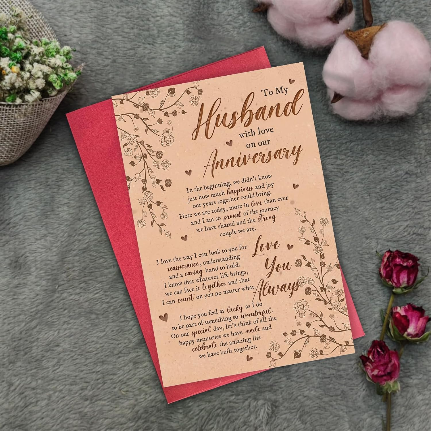 Sweet Anniversary Card for Him, Romantic Wife To Husband Greeting Card With Heartfelt Message, To My Husband With Love on Our Anniversary