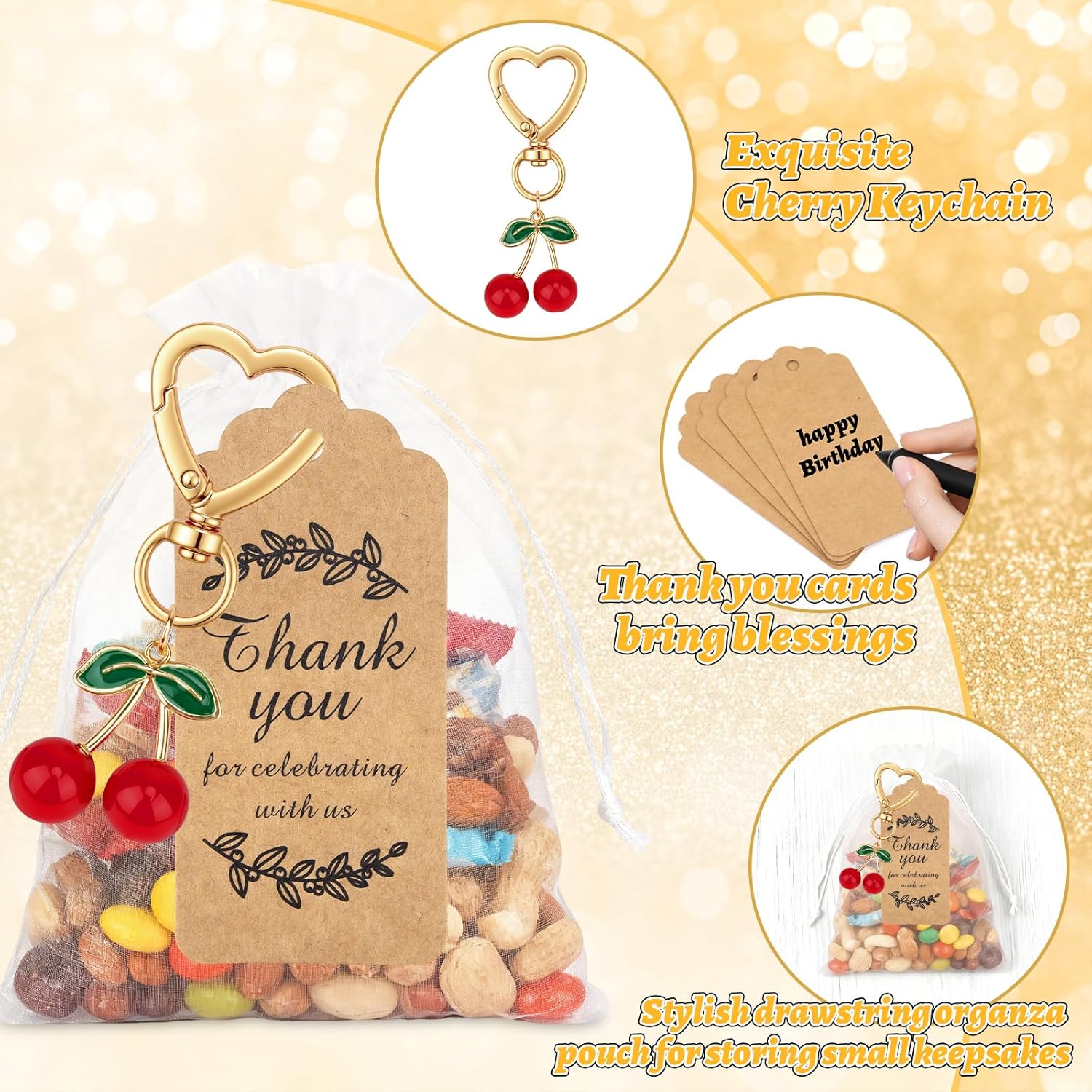 Dreamtop Cherry Keychain Party Favor - 24 Sets Cherry Keychains Bulk Xmas Party Gifts Thank You Keyring Gift Fruit Charm Accessories for Guest Baptism Baby Shower Wedding Thanksgiving