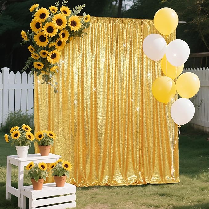SquarePie Sequin Backdrop Curtain Less See Through Background for Wedding Party 6FT x 6FT Gold