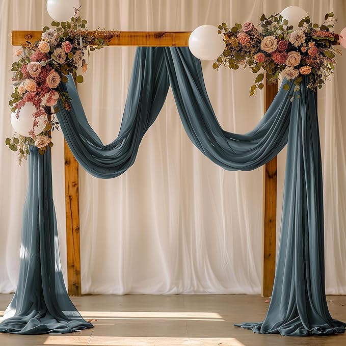 Wokceer Wedding Arch Draping Fabric Grey Blue 28.7" x 20FT Sheer Drapes Backdrop for Ceremony, Birthday Party, Bridal Shower Decoration