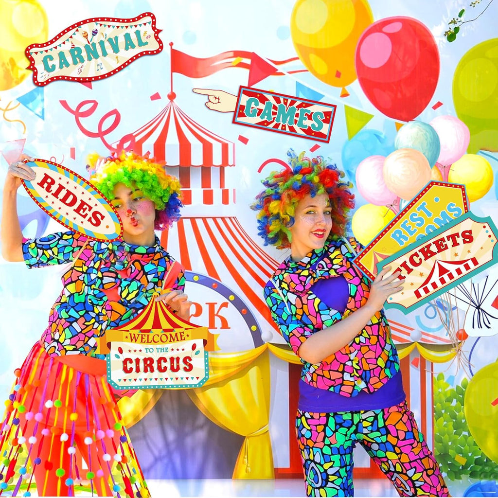 Hooqict 20 Pieces Carnival Decorations Circus Theme Party Directional Signs Carnival Party Signs Welcome to The Circus for Kids Carnival Birthday Party Decorations Supplies