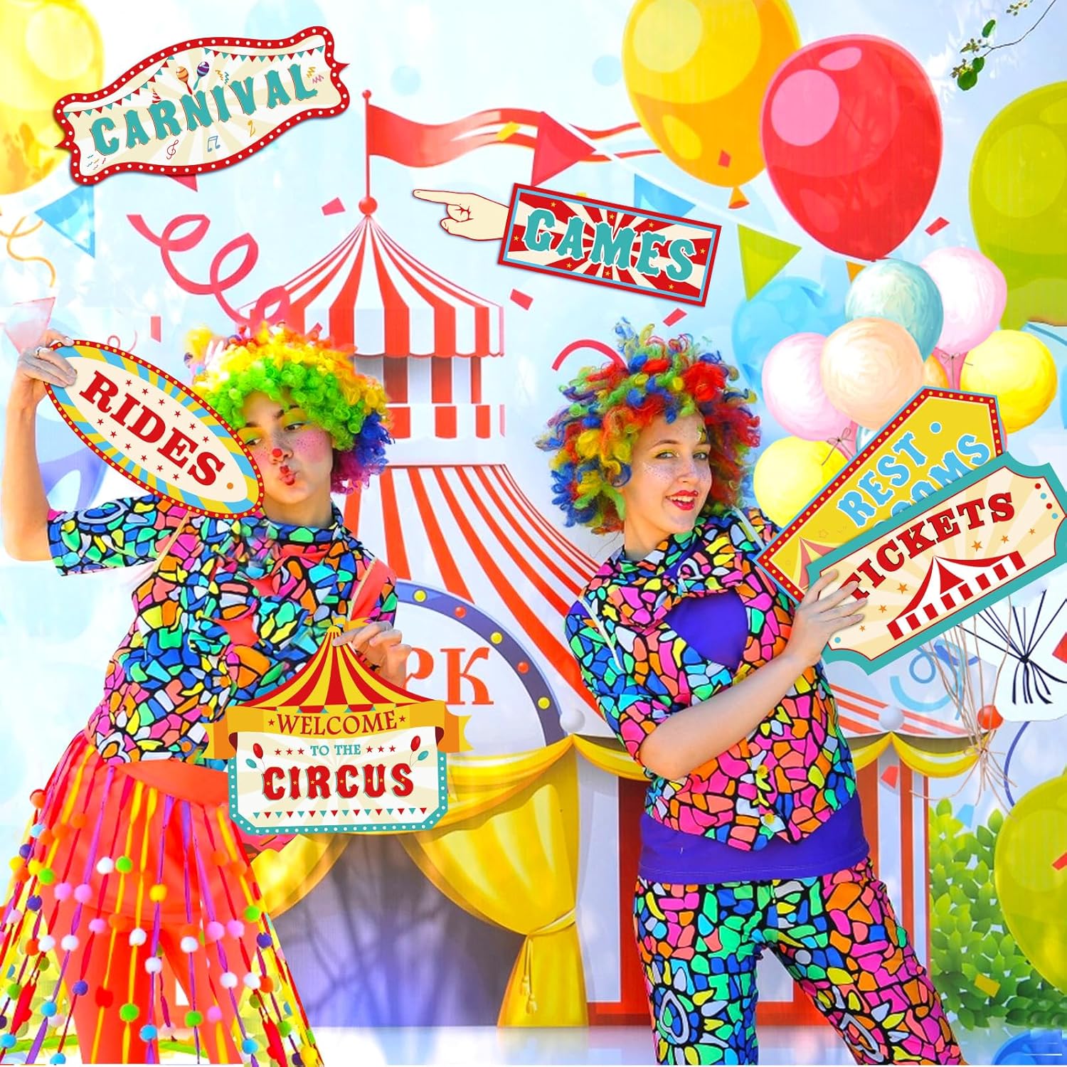 Hooqict 20 Pieces Carnival Decorations Circus Theme Party Directional Signs Carnival Party Signs Welcome to The Circus for Kids Carnival Birthday Party Decorations Supplies