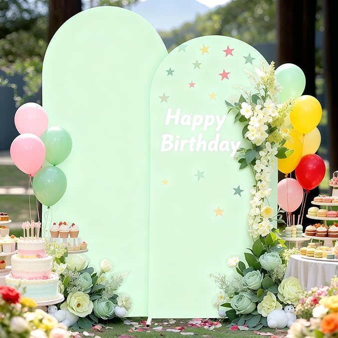 7.2FT Sage Green Arch Cover - Polyester Fitted Wedding Arch Stand Covers Round Top Chiara Arch Backdrop Cover for Birthday Party Banquet Photo Background Decoration