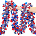 50 Ft Patriotic Star Garland, Red White Blue Metallic Tinsel with 5-Pointed Stars, 4th of July & America 250th Anniversary Decorations for Independence Day Party Mantle Porch Fireplace | Shiny Metallic Tinsel Star Garland