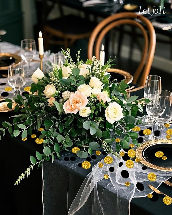 Golden Black Confetti Glitter Golden Scatter Table Decoration Surprise Paper Craft Birthday Party Anniversary Supplies Bridal Baby Shower Party Wedding Gift Circle Dots Decor 100 Pcs