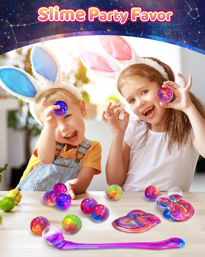 Kidfic 24 Pack Galaxy Slime Party Favors, Non-Sticky, Stress Relief Treasure Box Toys for Classroom Prizes Party Supplies, Student Gifts Goodie Bags Stuffers for Kids Boys Girls 4-8, 8-12