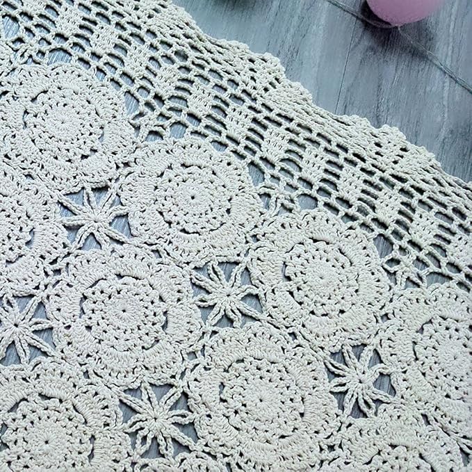 Cotton Handmade Crochet lace Table Runners Rectangular Tablecloth Doilies Doily Table Dresser Scarf Décor,19x31Inch,Beige