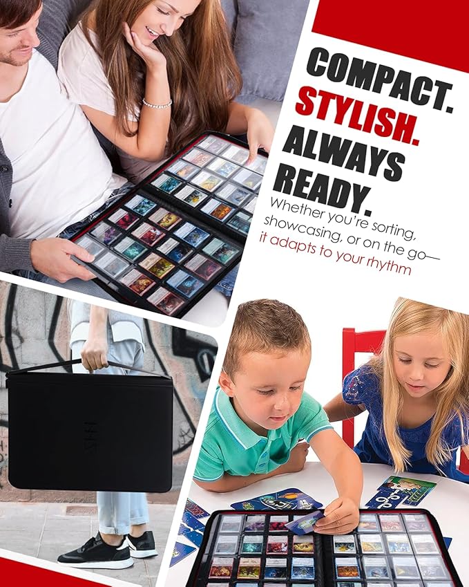 16-Pocket Card Binder - Card Binder Holds 832 Cards with Durable PU Leather & Side Loading for Baseball, Sport, MTG, TCG, PKM, Game Cards, Regular Cards Binder Double Sided Pocket Collector Album