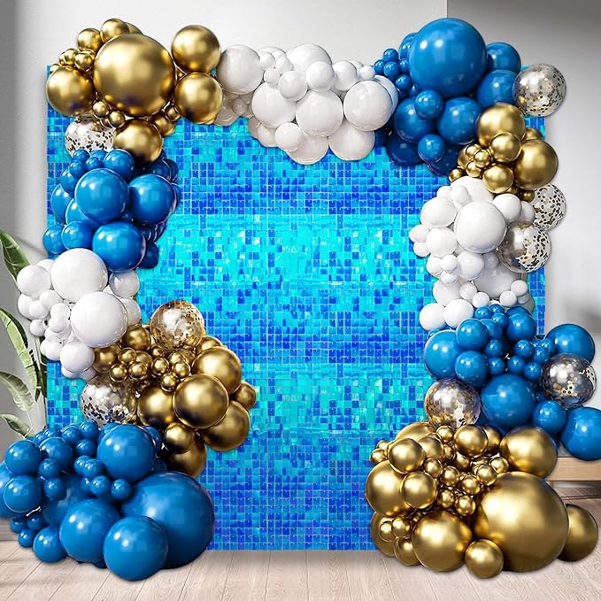 24PCS Colorful Lake Blue Shimmer Wall Backdrop, Square Sequin Photo Backdrops Panel, Glitter Wall Background for Birthdays, Weddings, Christmas, Engagements, Disco Bachelorette Party Decor (3FTx4FT)