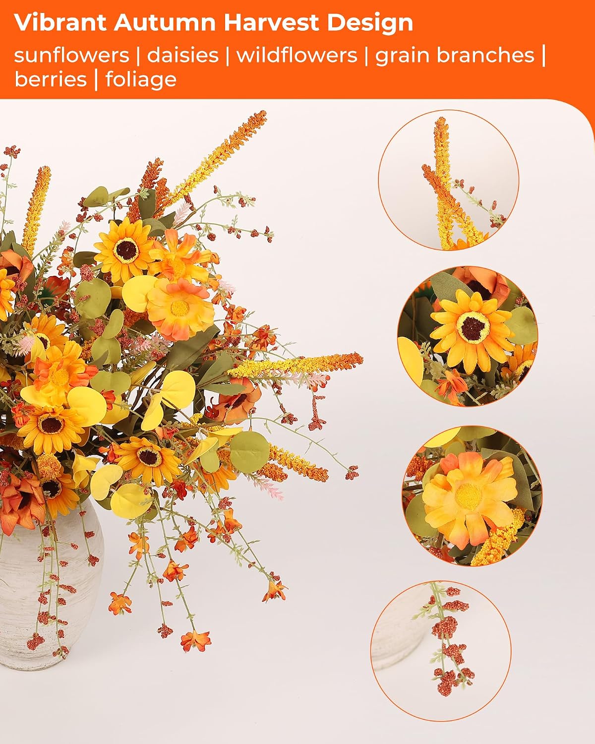 6-Pack Fall Stems Artificial Arrangement Flowers Bouquet Decoration Eucalyptu...