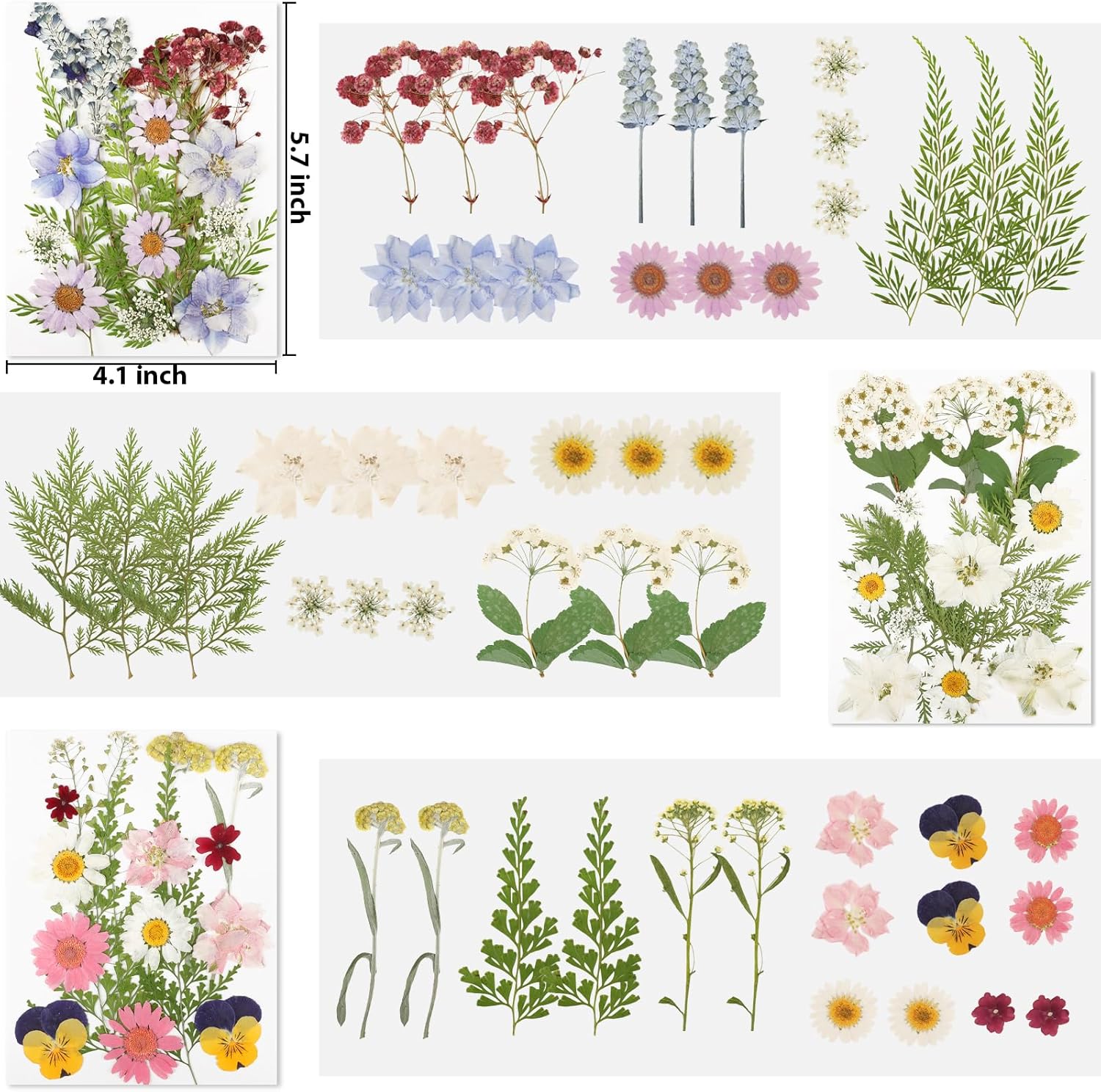 NESCCI Dried Pressed Flowers for Resin, 103pcs Real Nature Dried Flowers for Crafts Bulk Dry Flowers Leaves Kit Used for Resin Molds Scrapbooking DIY Art Crafts Candle Soap Making Nails Décor