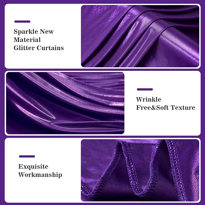 10x10ft Thick Purple Glitter Backdrop Curtain Panels for Parties, Wrinkle Free Sequin Sparking Photo Backdrop Drapes, 2 Panels 5x10ft Shimmer Back Drop Cloth for Wedding Birthday Photography