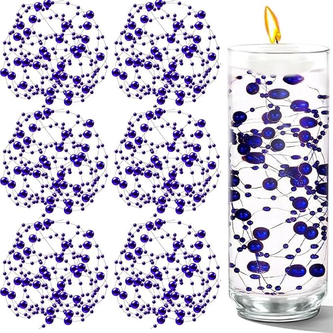 50 PCS Artificial Floating Beads for Centerpieces Vases, Dark Purple 8+3mm String Beads for Wedding Party Faux Pearl String for Decorating, String Pearls for Crafts Vase Filler