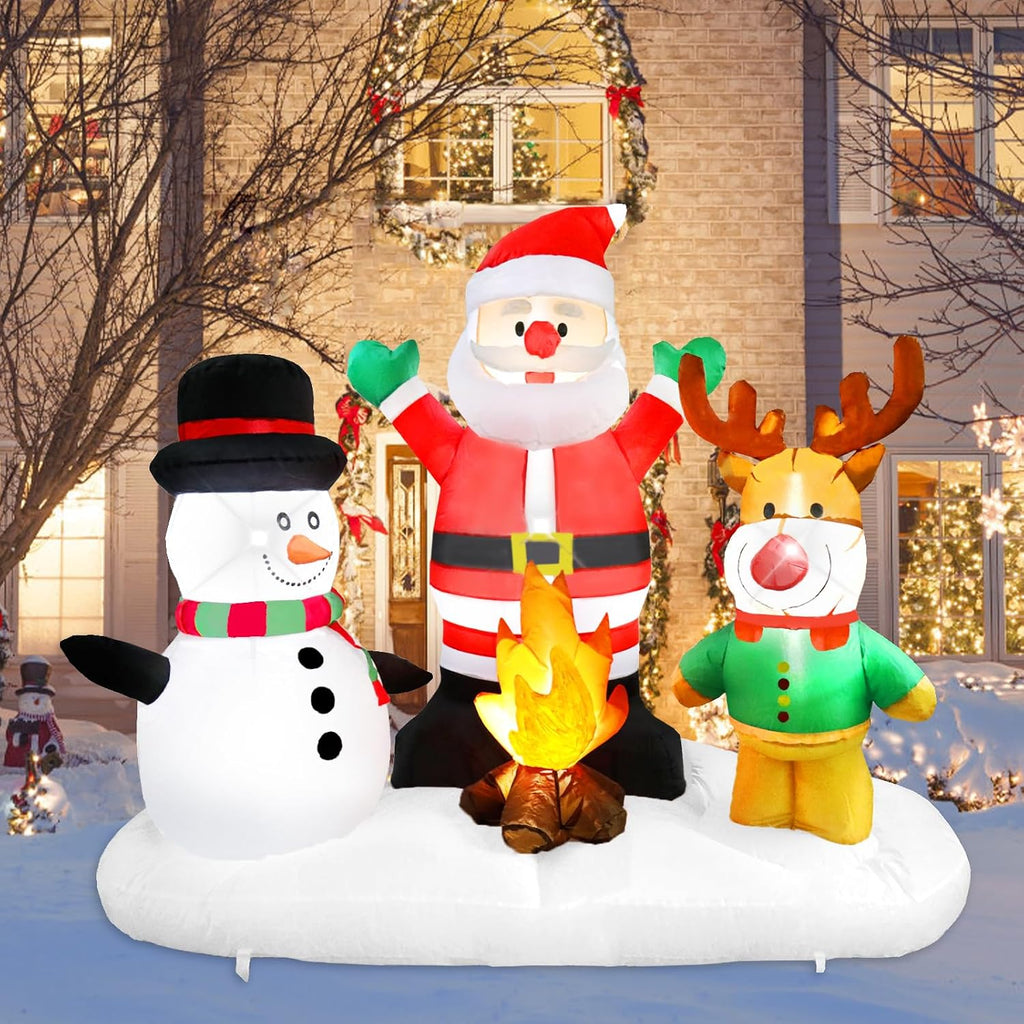 5ft christmas inflatable santa claus snowman reindeer campfire shown in use