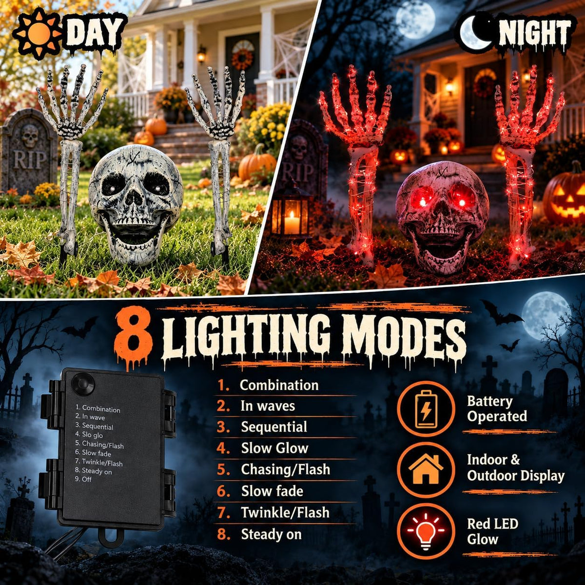 FLYSNK Lighted Halloween Skeleton Groundbreaker Decorations Outdoor, Spooky S...