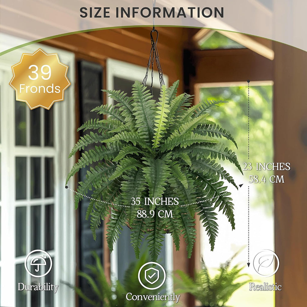 FOREST PRINCE 35" Ferns Artificial Bush Plants Large, 2 Artificial Boston Ferns with 39 Fronds for Outdoors Home Decor