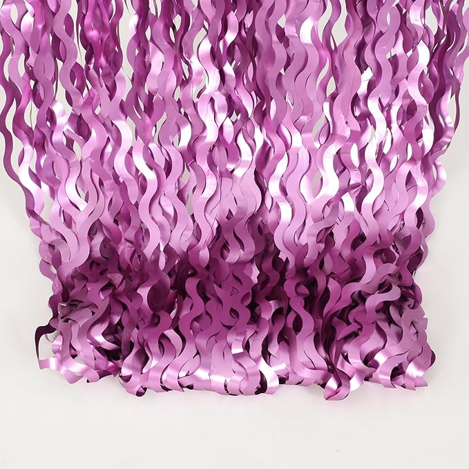 Purple Foil Curtains - 4 Pack 3.3 ft x 6.6 ft Wavy Fringe Curtain Backdrop for Party Photo Booth Props Decoration Mermaid Euphoria Themed | Purple Streamers for Mardi Gras Decorations