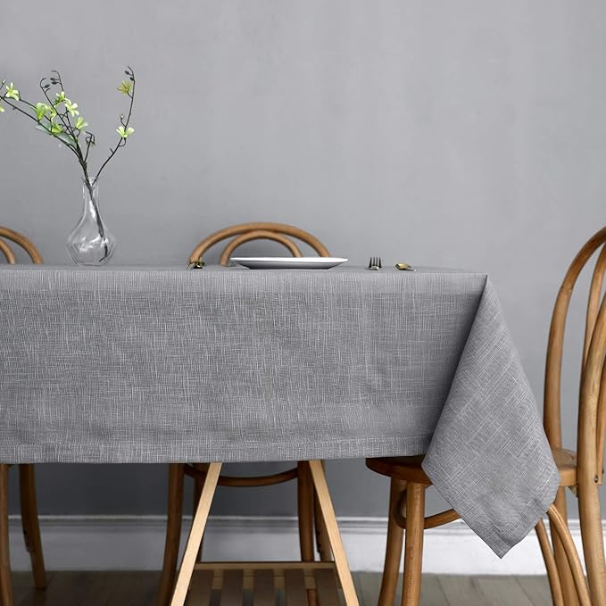 maxmill Lux Faux Linen Table Cloth with Slubby Yarn Texture Wrinkle Free Anti-Shrink Soft Tablecloth Decorative Table Cover for Outdoor and Indoor Use Rectangle 60 x 104 Inch Neutral Grey