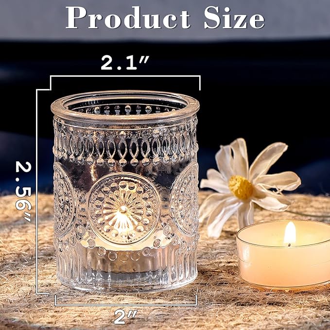 DARJEN Clear Votive Candle Holders Set of 36- Glass Candle Holders Bulk for Tea Light Candle, Embossed Candle Votives for Wedding Centerpiece, Living Room & Home Table Decor