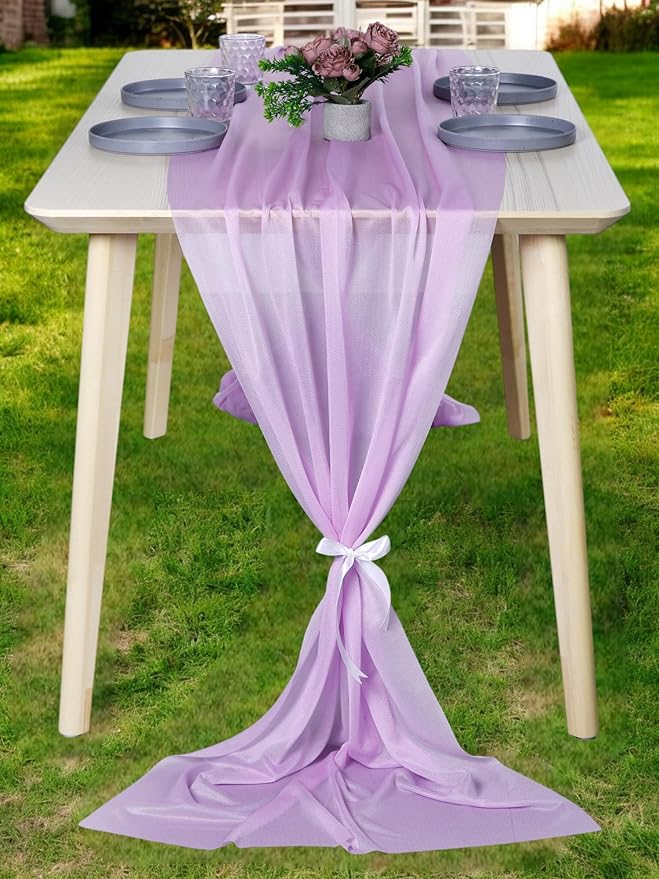 MDS 20 Pack 10ft Chiffon Table Runner 29 x 120 Inches Sheer Wedding Runner Romantic Rustic Table Runner for Wedding Decorations, Birthday Parties, Bridal Shower Party Arch Decor - Orchid