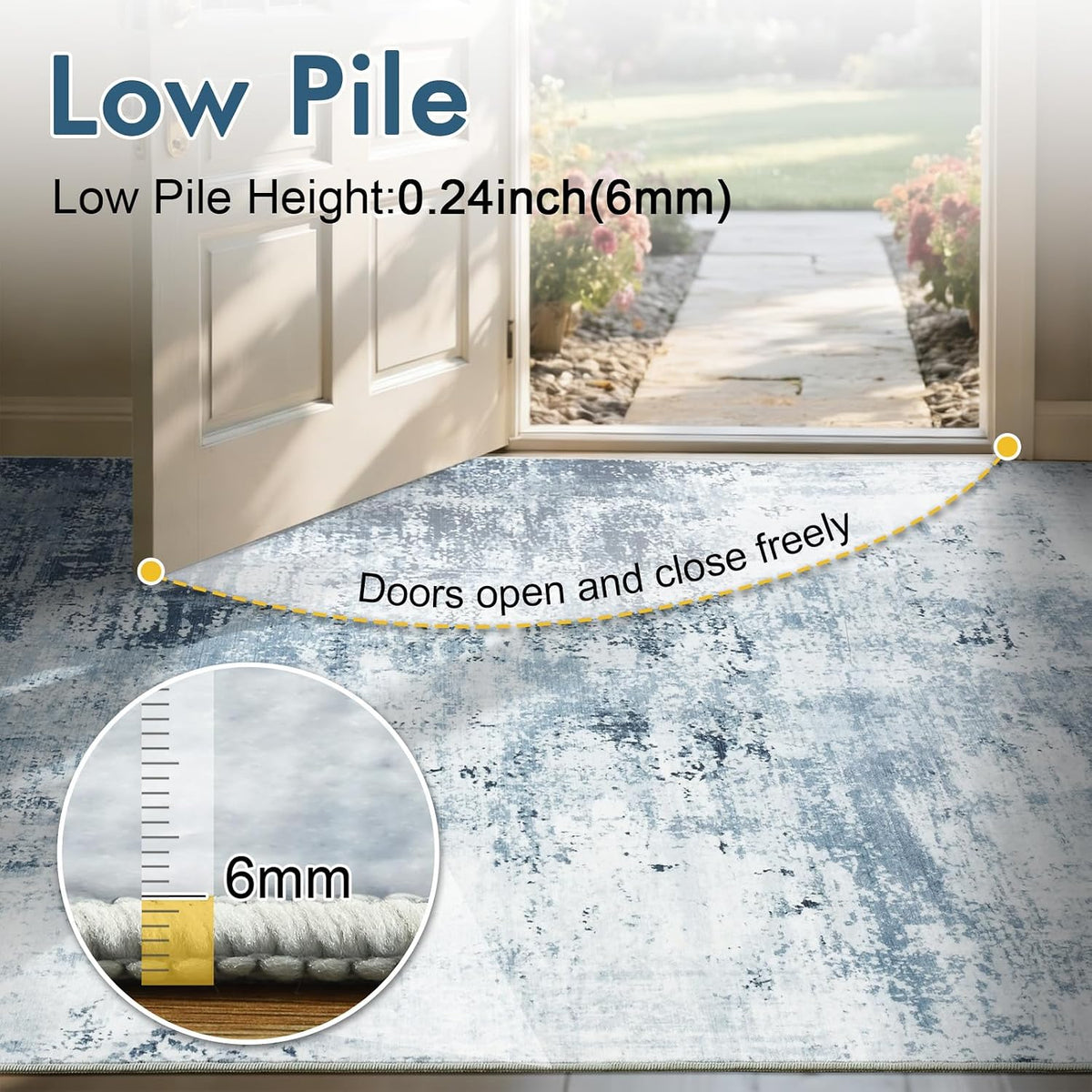 6x9 Ft Abstract Washable Area Rugs for Living Room Blue