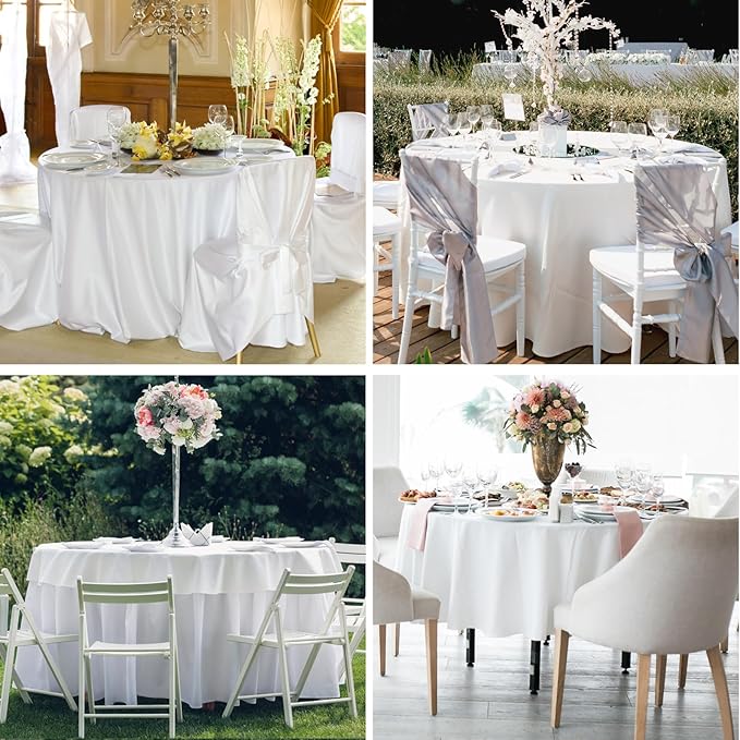Round Tablecloth 132 Inch 10 Pack White Tablecloths Washable Decorative Linen Polyester Table Clothes Cover for Dining Table Banquets Buffet Parties and Wedding
