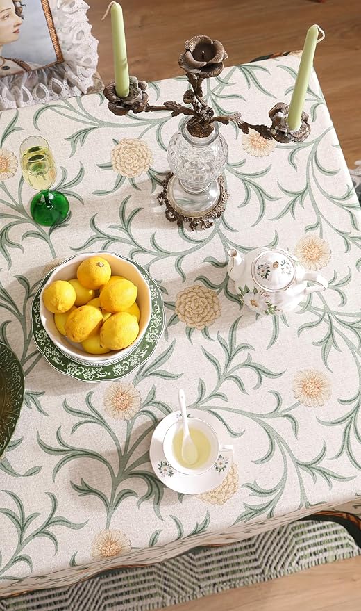 patdrea Designer French Linen Table Cloth for Rectangle Table,Vintage Fall Decorative Tablecloth,Floral Decoration Cover for Kitchen Dining Christmas,Tea Party,Thanksgiving,63"x94"-Littledaisy