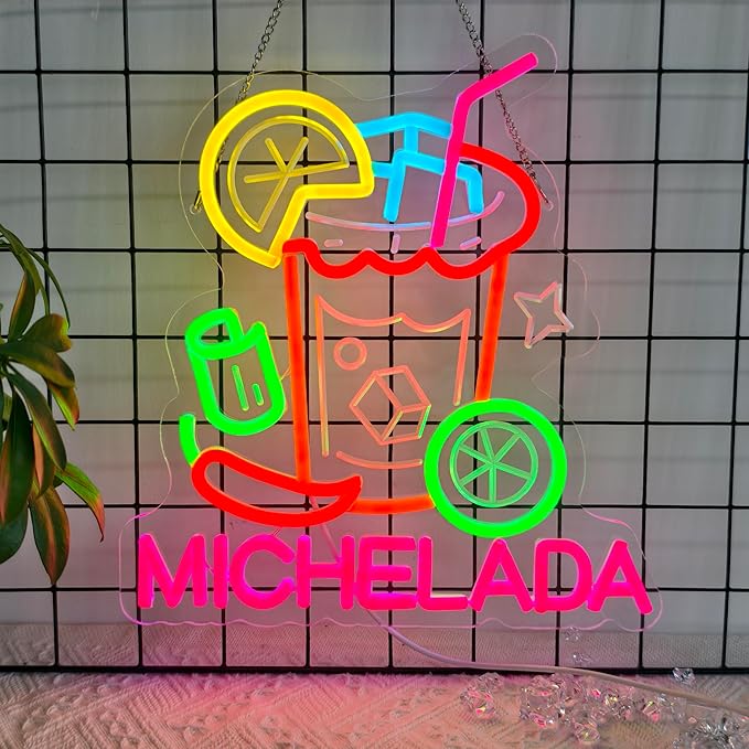 CNBEYOUNG Michelada Neon Sign, Neon Lights Hanging Wall Art Decoration for Mexican Restaurant Cocktail Bar Man Cave Kitchen Party Home Decor, USB Powered Ultra Bright Dimmable,13.46x 12.6inches
