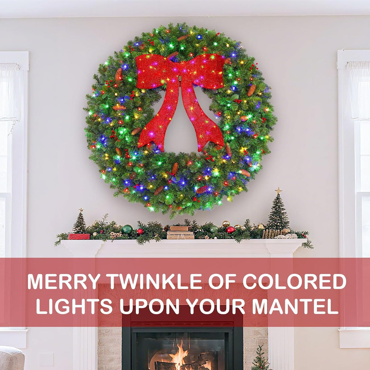 shareconn 48inch large artificial prelit christmas wreath for showing dimensions