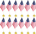 12 Pack USA US Desk Flags,Small Mini American Deluxe Table Flags Set with Stand Base，8.2 x 5.5 inches Miniature Desktop Flag