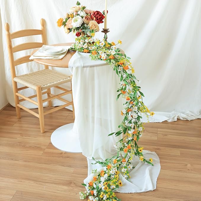 Mizii Artificial Flower Garland 6FT Fake Daisy Floral Garland Daisies Hanging Vines Spring Summer Flowers Decorations for Mantle Table Centerpieces Room Wall Fireplace Party Wedding Decor (Daisy)