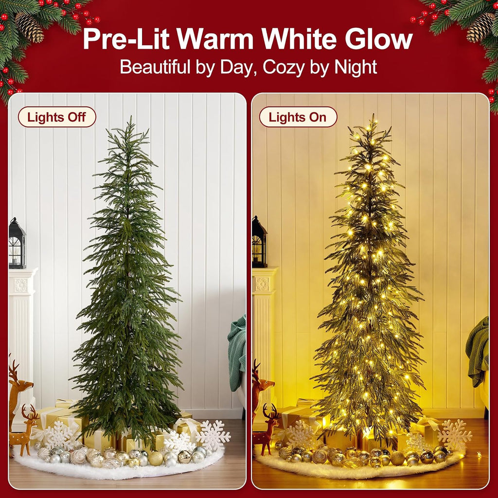 verinatural 6ft prelit christmas tree with lights, skinny shown in use