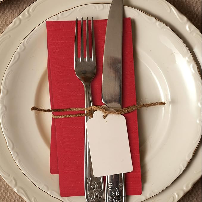 Urban Villa Cloth Napkins 100% Cotton Slub Absorbent Dinner Napkins (Set of 12) Oversized 20x20 Inches Solid Red Color Soft Durable Reusable Washable Ideal for Everyday Use Wedding Parties