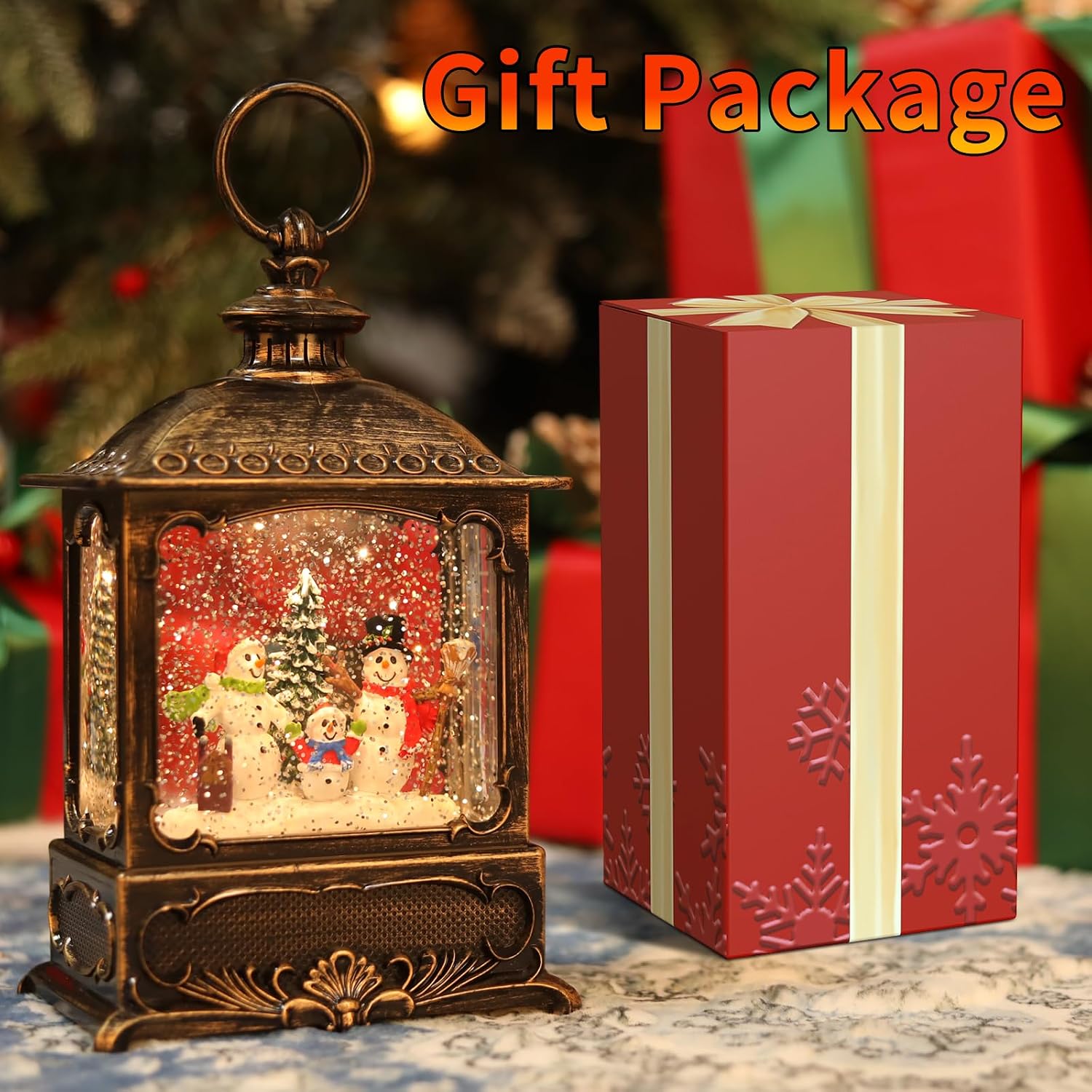 Christmas Snow Globe with Snowman, Glittering Lighted Battery Operated & USB Powered, Snowman Family Snow Globe Lantern for Christmas Home Decoration and Gift