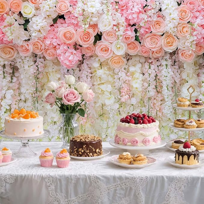 8x6ft Pink Rose Flower Wedding Photography Backdrop Spring Floral Photography Backdrop Valentine's Day Mother's Day Girl Birthday Baby Shower Wedding Bridal Party Banner Photo Booth Props Background