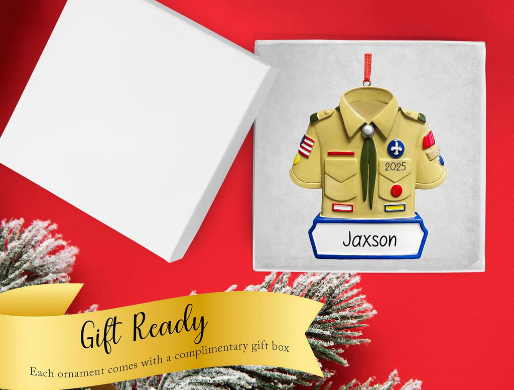 Personalized Boy Scout Uniform Christmas Ornament 2026 | Xmas Tree Decoration for Male Scout | Unique First Scouting Keepsake Gift | Custom Name & Year - Free Customization