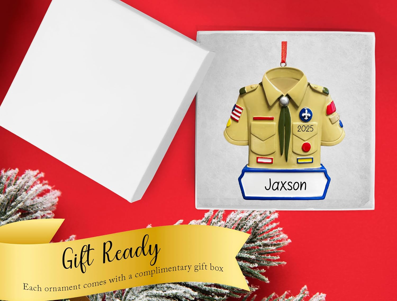 Personalized Boy Scout Uniform Christmas Ornament 2026 | Xmas Tree Decoration for Male Scout | Unique First Scouting Keepsake Gift | Custom Name & Year - Free Customization