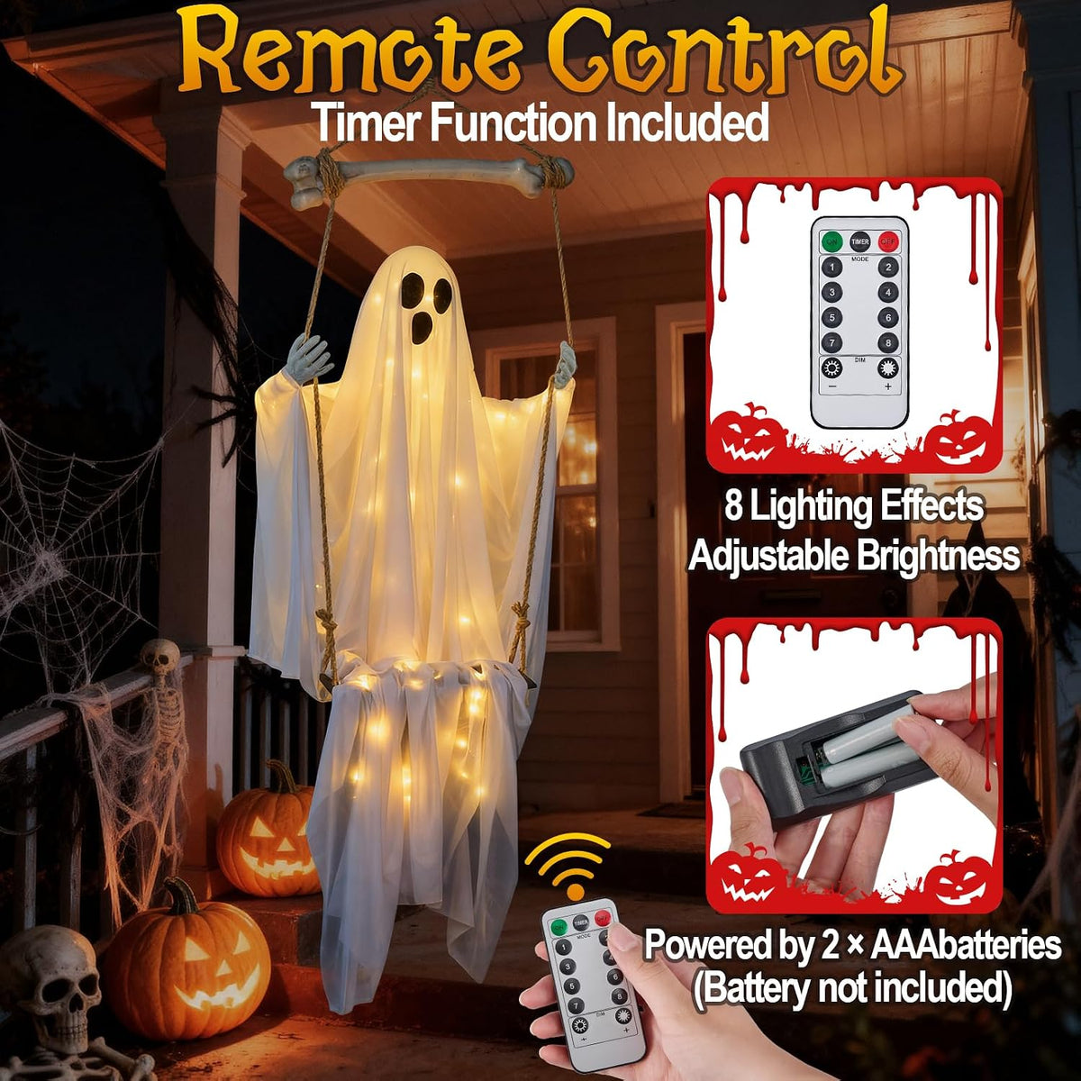 Halloween Decorations Outdoor,4.8FT Hanging Swing Ghost for Yard and Porch